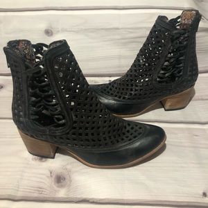 Freebird Lazor Distressed Black Leather Booties 8